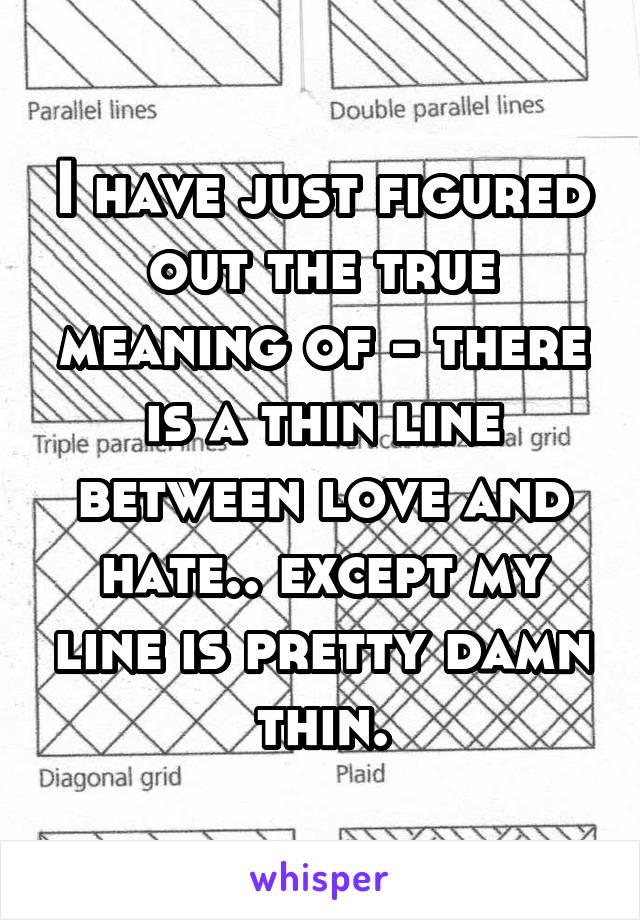 I have just figured out the true meaning of - there is a thin line between love and hate.. except my line is pretty damn thin.