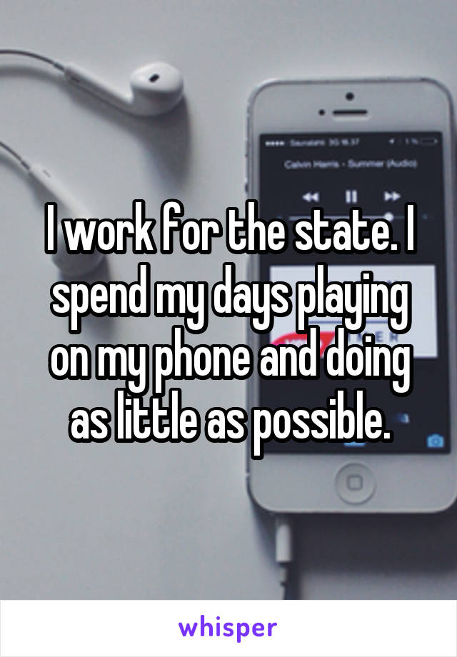 I work for the state. I spend my days playing on my phone and doing as little as possible.