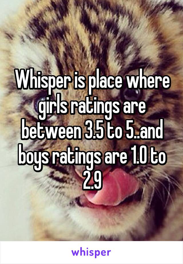Whisper is place where girls ratings are between 3.5 to 5..and boys ratings are 1.0 to 2.9