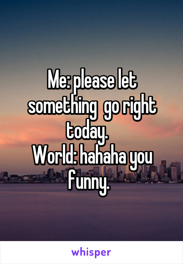 Me: please let something  go right today.   
World: hahaha you funny.  