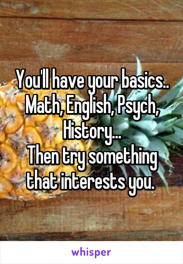 You'll have your basics..
Math, English, Psych, History...
Then try something that interests you. 