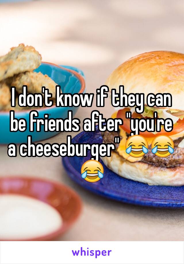 I don't know if they can be friends after "you're a cheeseburger" 😂😂😂