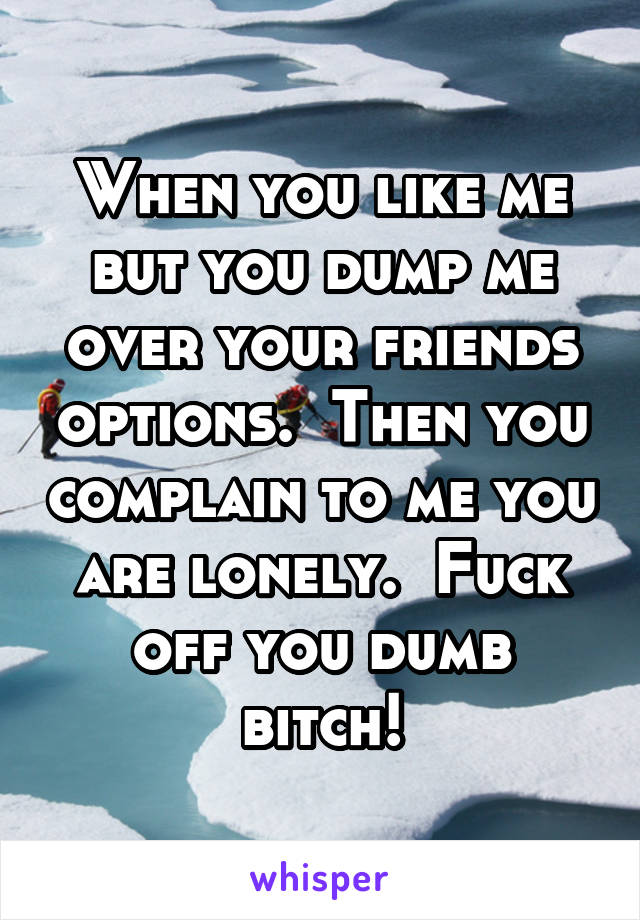 When you like me but you dump me over your friends options.  Then you complain to me you are lonely.  Fuck off you dumb bitch!