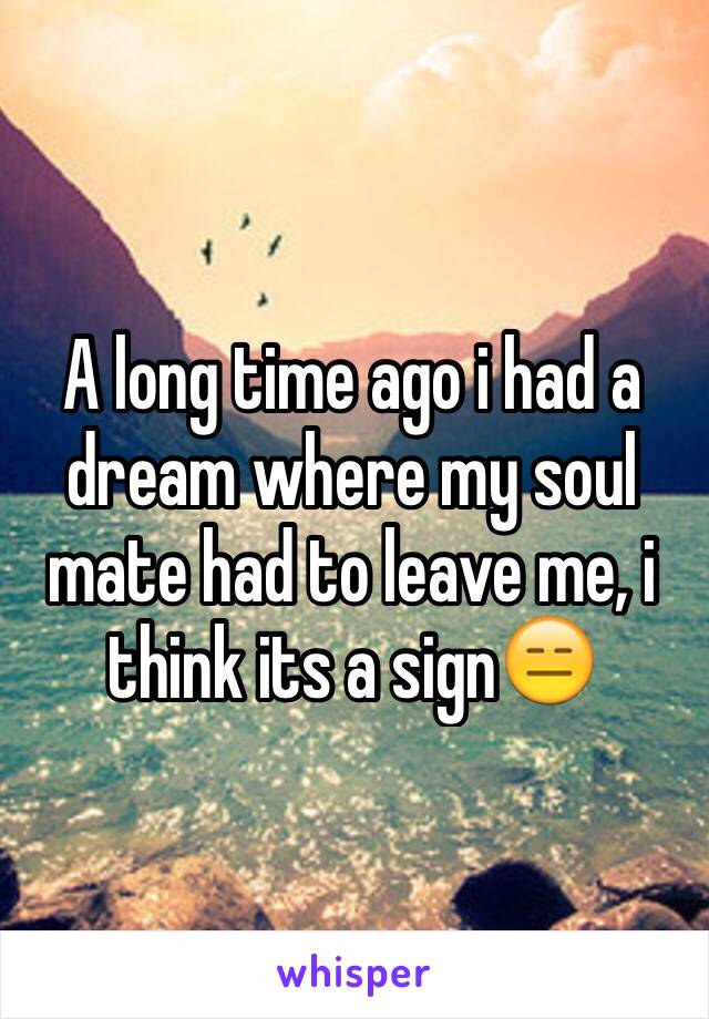 A long time ago i had a dream where my soul mate had to leave me, i think its a sign😑