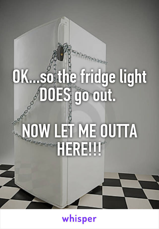 OK...so the fridge light DOES go out. 

NOW LET ME OUTTA HERE!!!