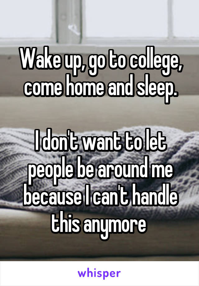 Wake up, go to college, come home and sleep.

I don't want to let people be around me because I can't handle this anymore 