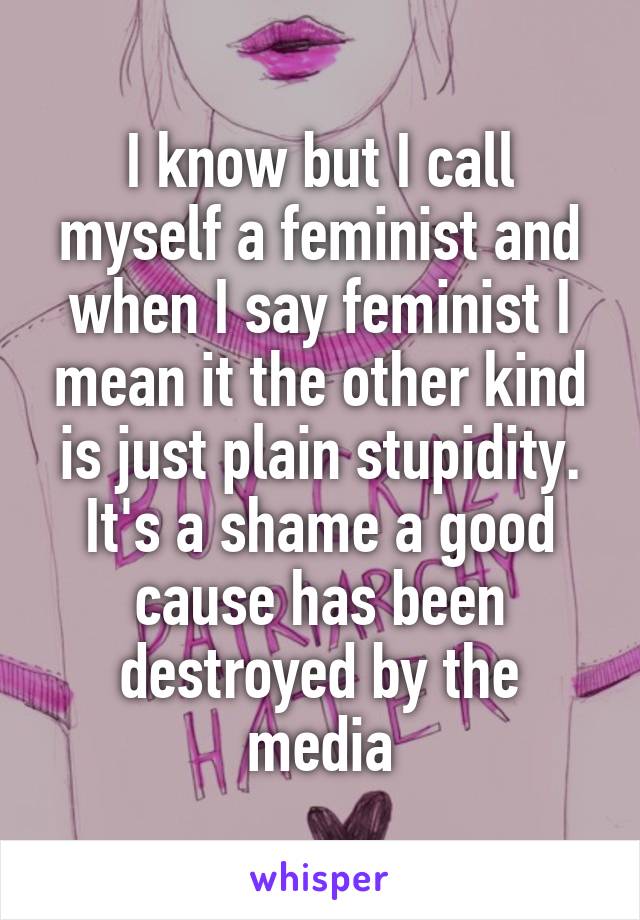 I know but I call myself a feminist and when I say feminist I mean it the other kind is just plain stupidity. It's a shame a good cause has been destroyed by the media