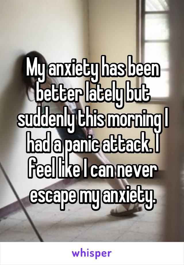 My anxiety has been better lately but suddenly this morning I had a panic attack. I feel like I can never escape my anxiety.