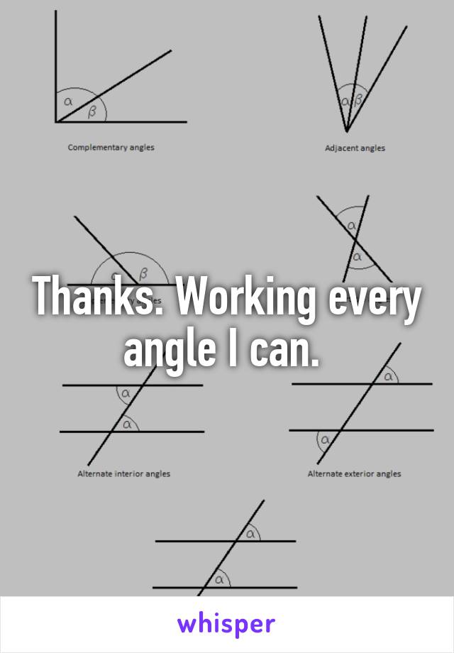 Thanks. Working every angle I can. 