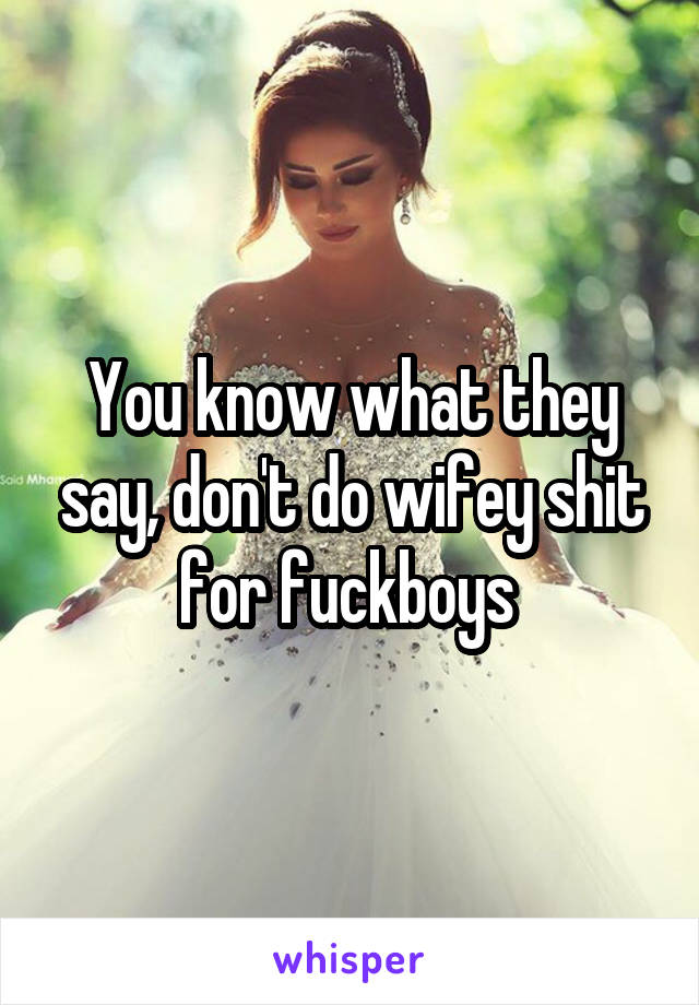 You know what they say, don't do wifey shit for fuckboys 