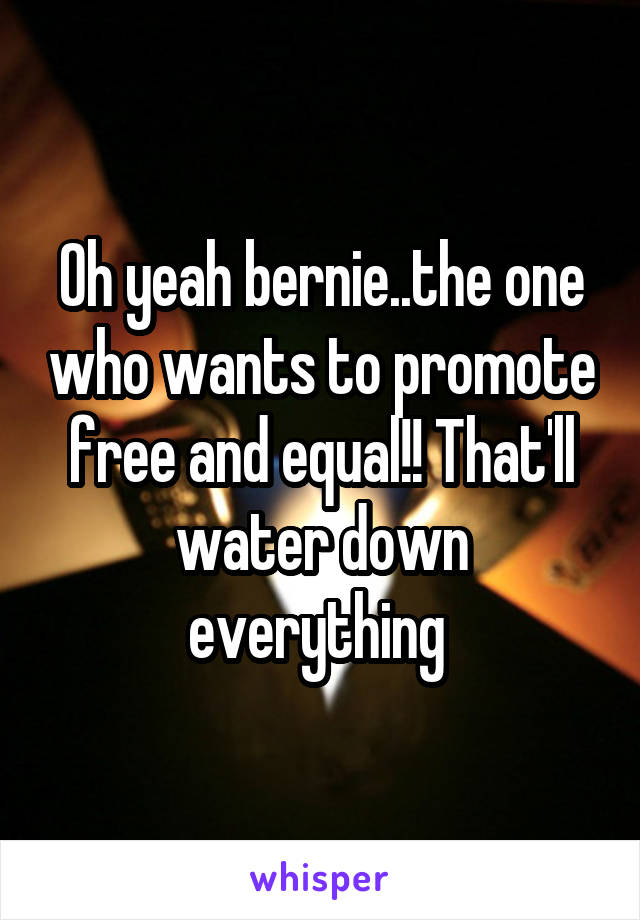 Oh yeah bernie..the one who wants to promote free and equal!! That'll water down everything 