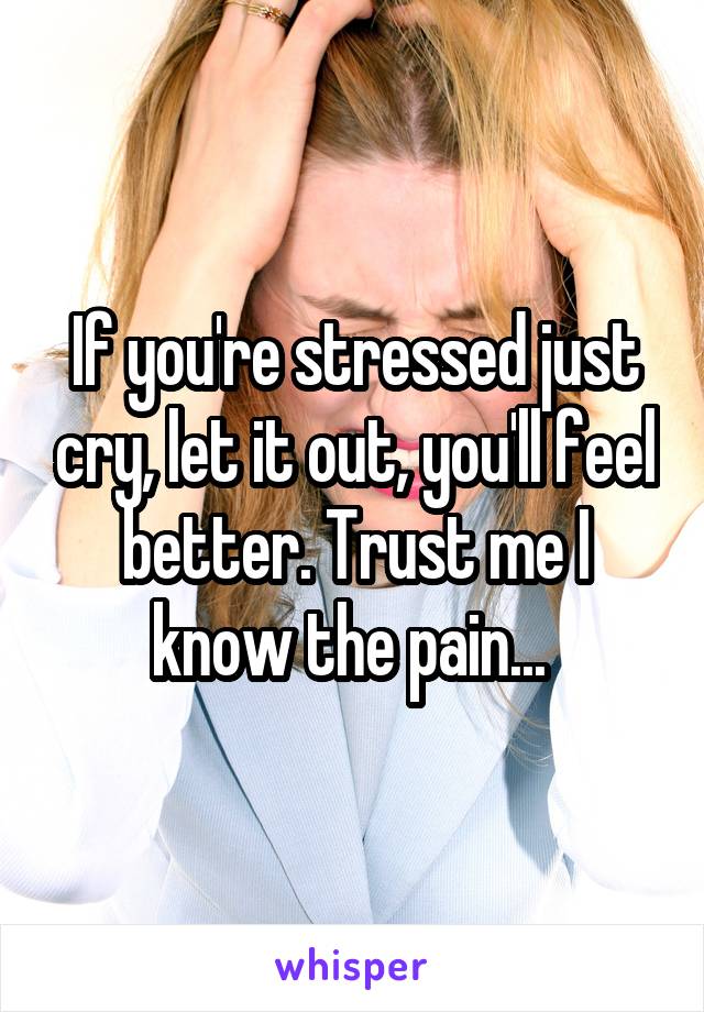 If you're stressed just cry, let it out, you'll feel better. Trust me I know the pain... 