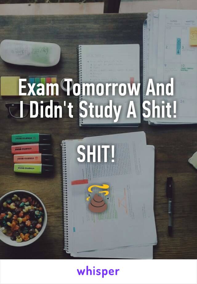 Exam Tomorrow And 
I Didn't Study A Shit!

SHIT! 

💩