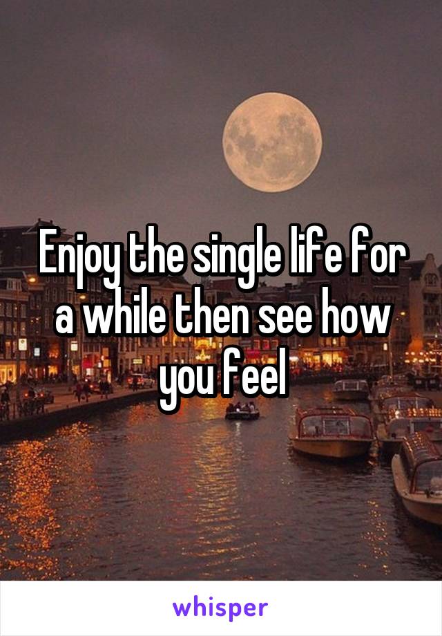 Enjoy the single life for a while then see how you feel