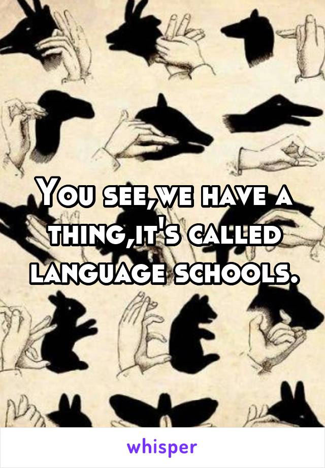 You see,we have a thing,it's called language schools.