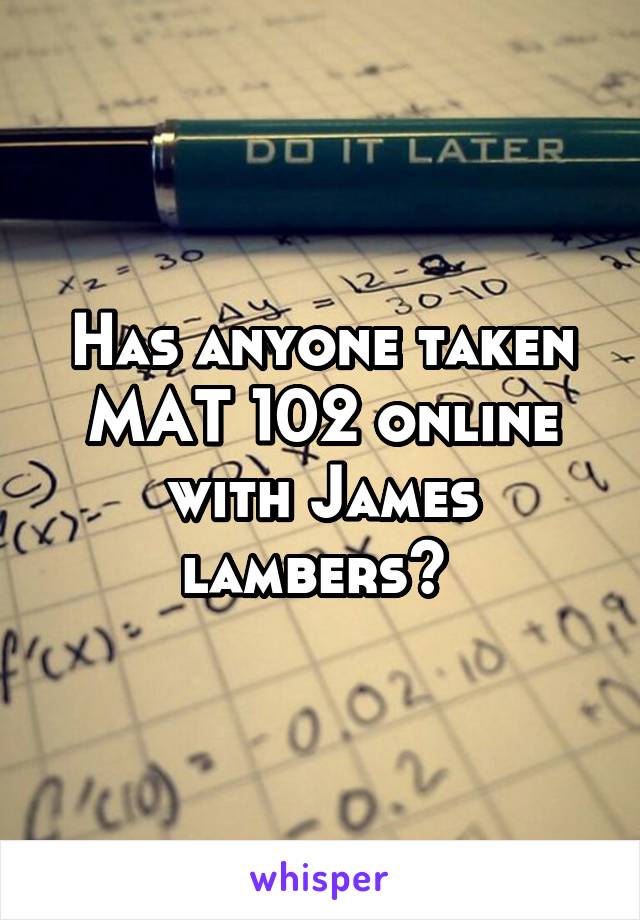 Has anyone taken MAT 102 online with James lambers? 