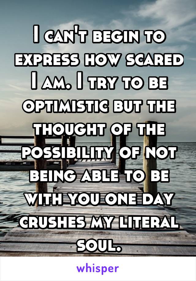 I can't begin to express how scared I am. I try to be optimistic but the thought of the possibility of not being able to be with you one day crushes my literal soul.