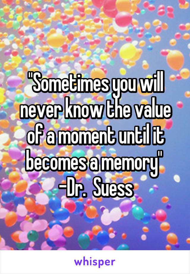 "Sometimes you will never know the value of a moment until it becomes a memory" 
-Dr.  Suess