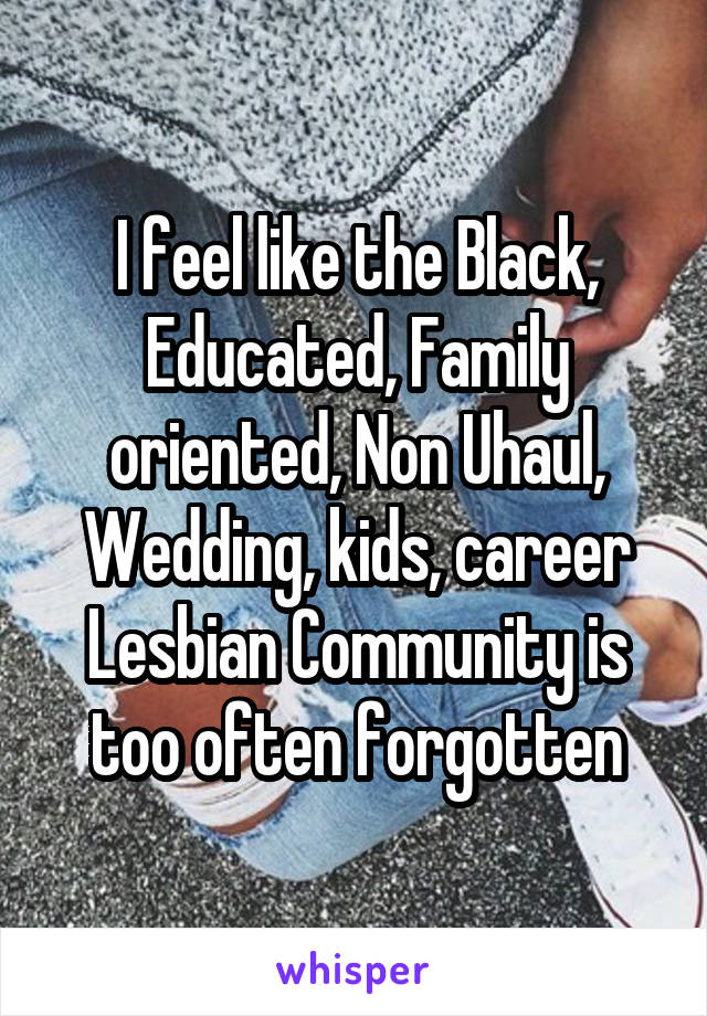 I feel like the Black, Educated, Family oriented, Non Uhaul, Wedding, kids, career Lesbian Community is too often forgotten