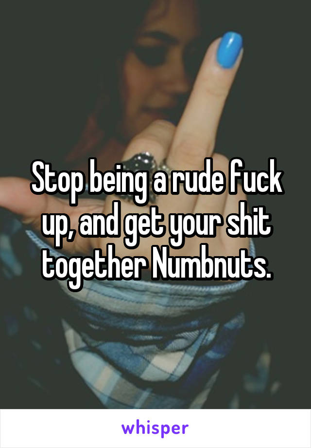 Stop being a rude fuck up, and get your shit together Numbnuts.