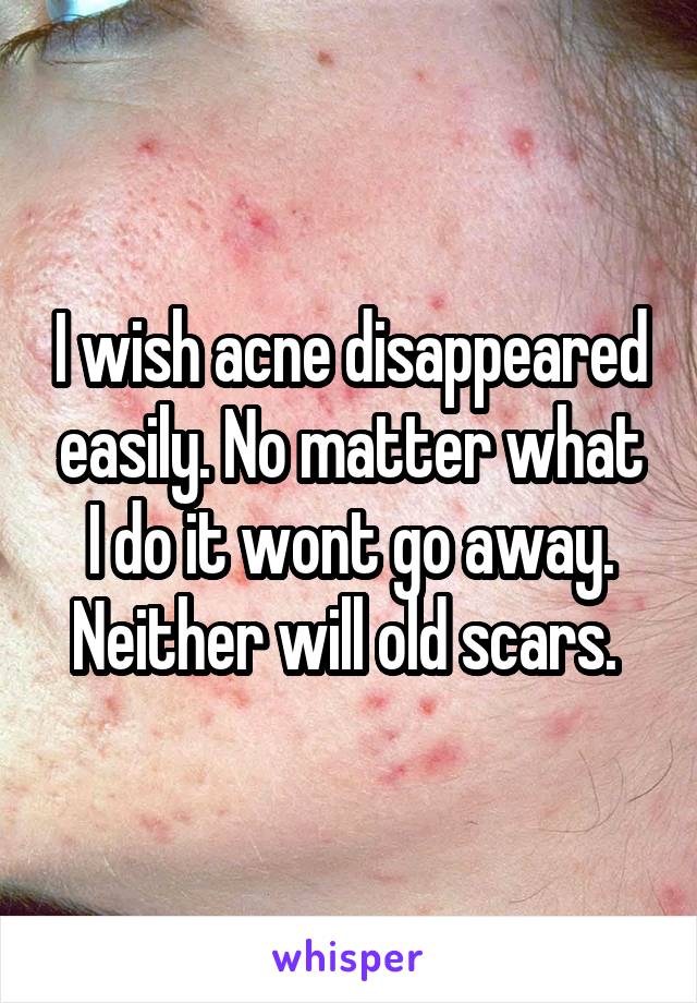 I wish acne disappeared easily. No matter what I do it wont go away. Neither will old scars. 