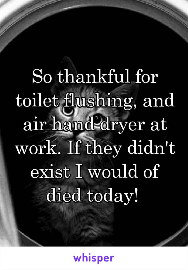 So thankful for toilet flushing, and air hand dryer at work. If they didn't exist I would of died today! 