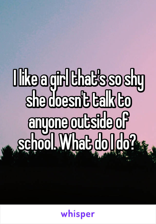 I like a girl that's so shy she doesn't talk to anyone outside of school. What do I do? 