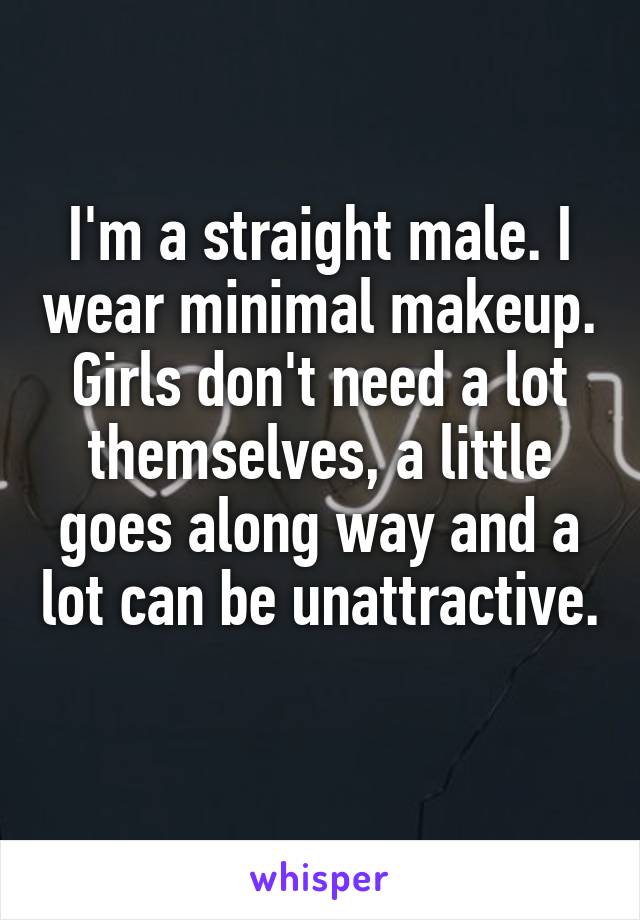 I'm a straight male. I wear minimal makeup. Girls don't need a lot themselves, a little goes along way and a lot can be unattractive. 