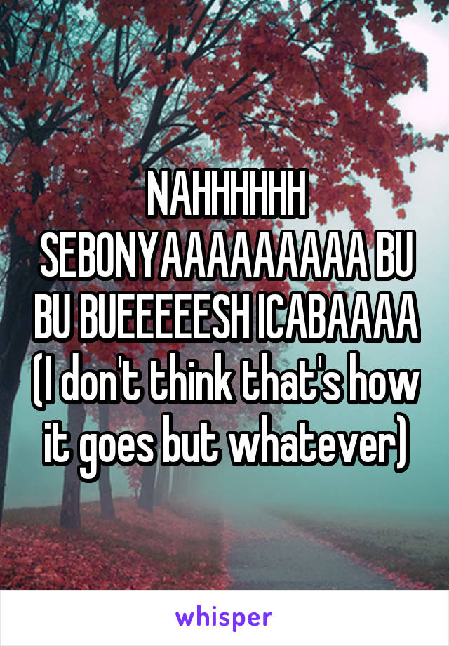 NAHHHHHH SEBONYAAAAAAAAA BU BU BUEEEEESH ICABAAAA (I don't think that's how it goes but whatever)