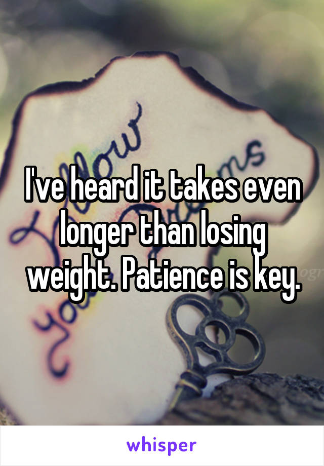 I've heard it takes even longer than losing weight. Patience is key.