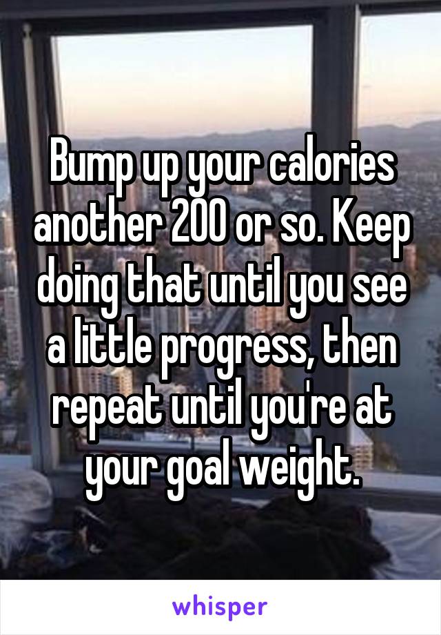 Bump up your calories another 200 or so. Keep doing that until you see a little progress, then repeat until you're at your goal weight.