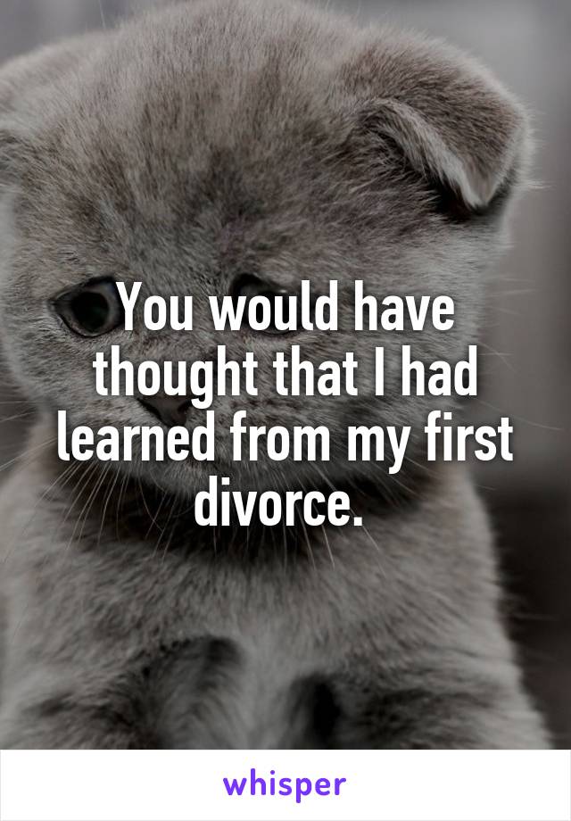 You would have thought that I had learned from my first divorce. 