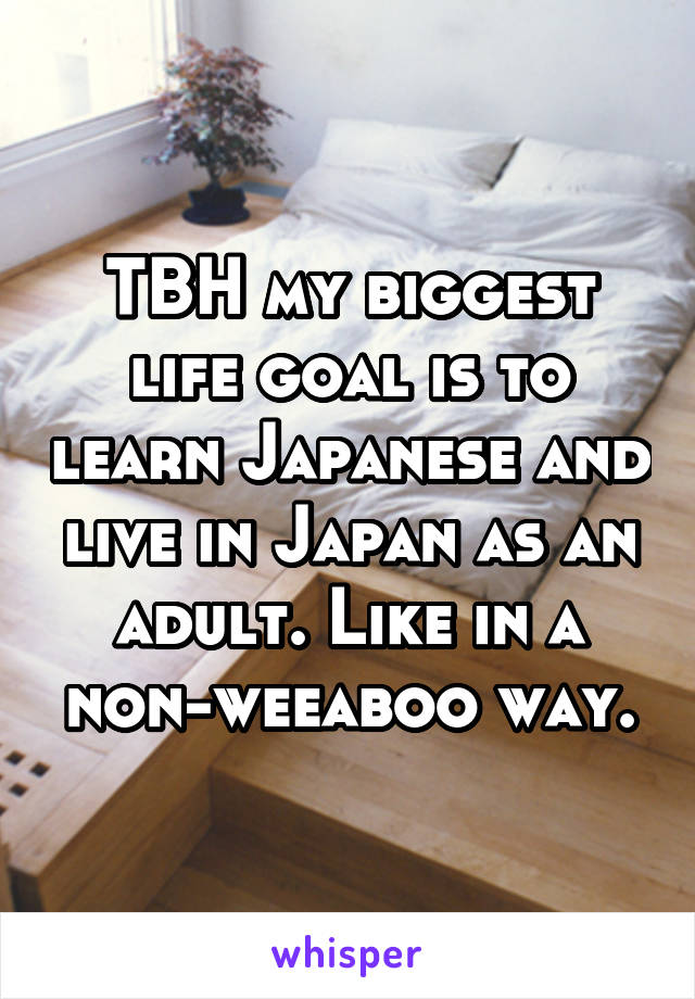 TBH my biggest life goal is to learn Japanese and live in Japan as an adult. Like in a non-weeaboo way.