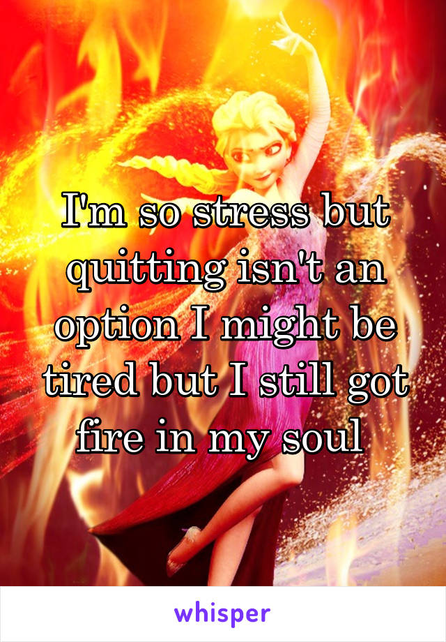 I'm so stress but quitting isn't an option I might be tired but I still got fire in my soul 