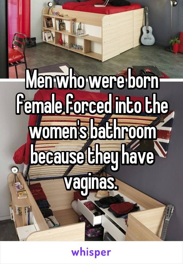 Men who were born female forced into the women's bathroom because they have vaginas. 