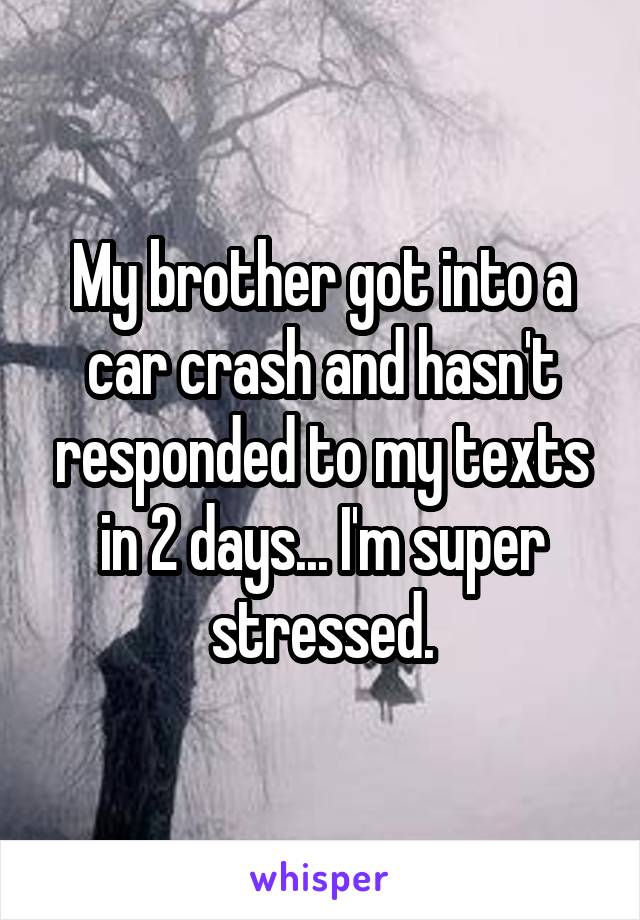 My brother got into a car crash and hasn't responded to my texts in 2 days... I'm super stressed.