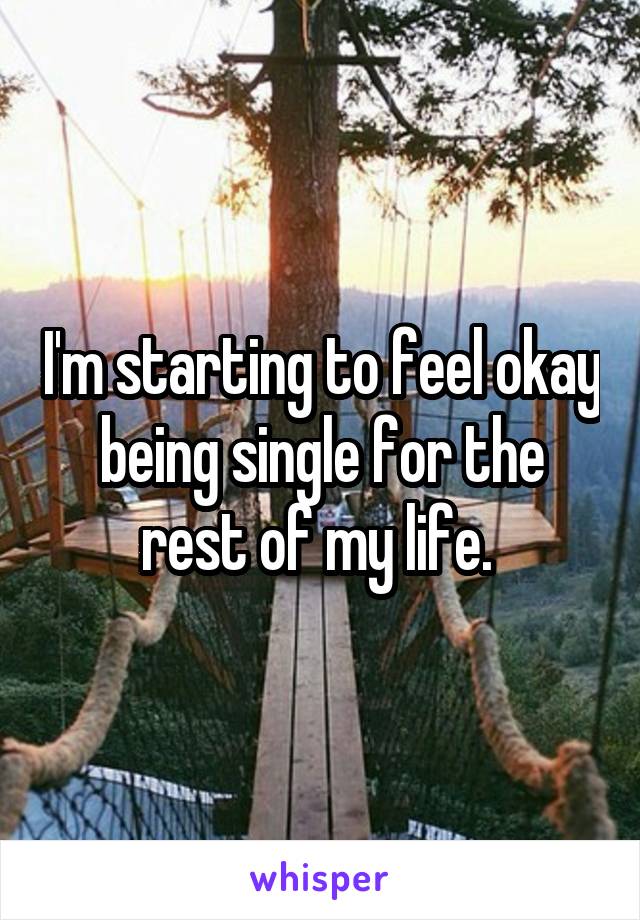 I'm starting to feel okay being single for the rest of my life. 