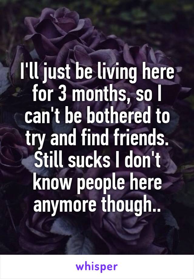 I'll just be living here for 3 months, so I can't be bothered to try and find friends.
Still sucks I don't know people here anymore though..