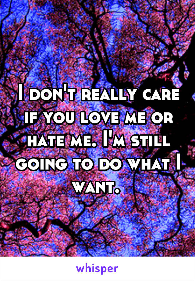 I don't really care if you love me or hate me. I'm still going to do what I want. 