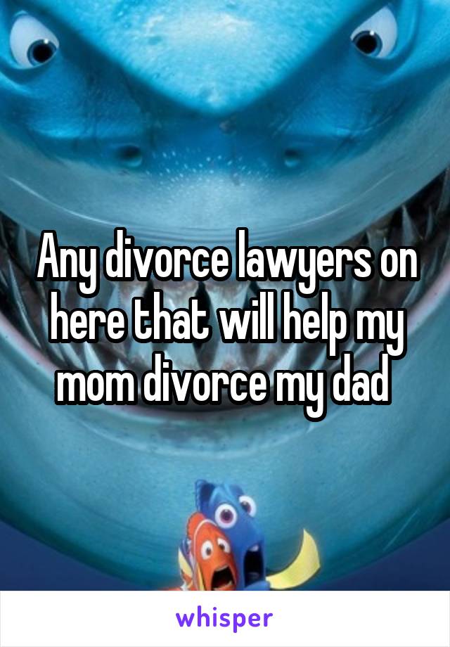 Any divorce lawyers on here that will help my mom divorce my dad 