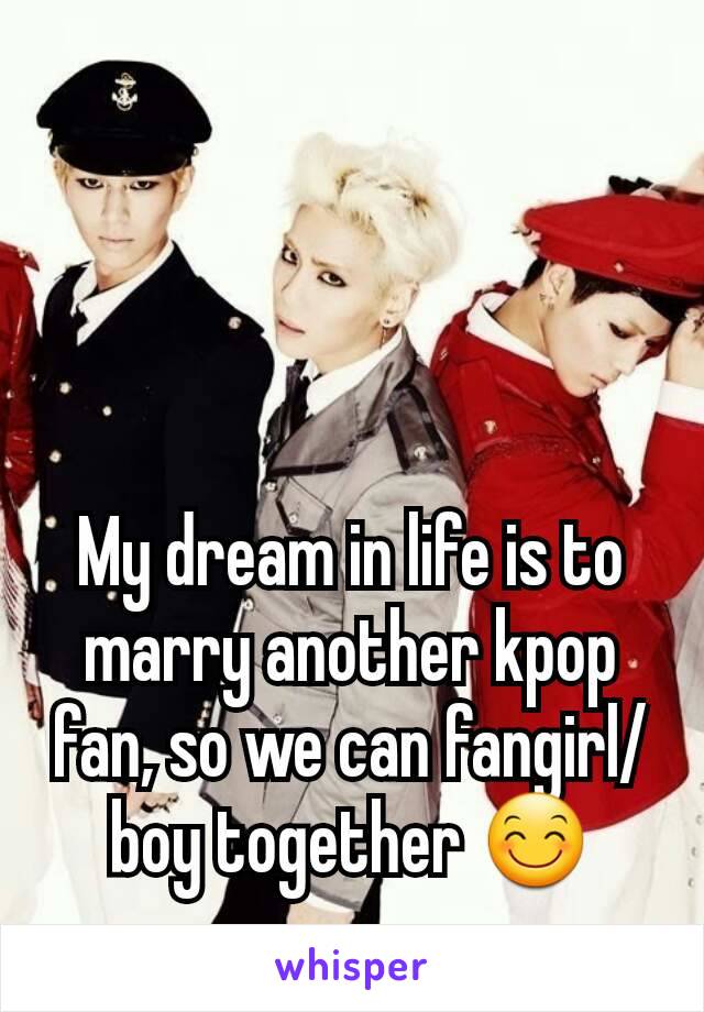 My dream in life is to marry another kpop fan, so we can fangirl/boy together 😊