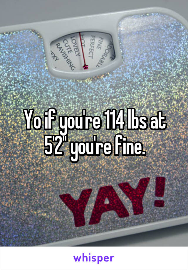 Yo if you're 114 lbs at 5'2" you're fine.