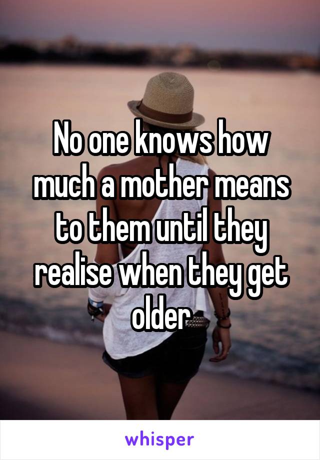 No one knows how much a mother means to them until they realise when they get older