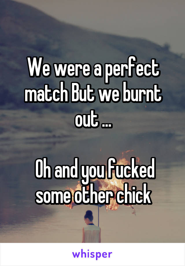 We were a perfect match But we burnt out ...

 Oh and you fucked some other chick