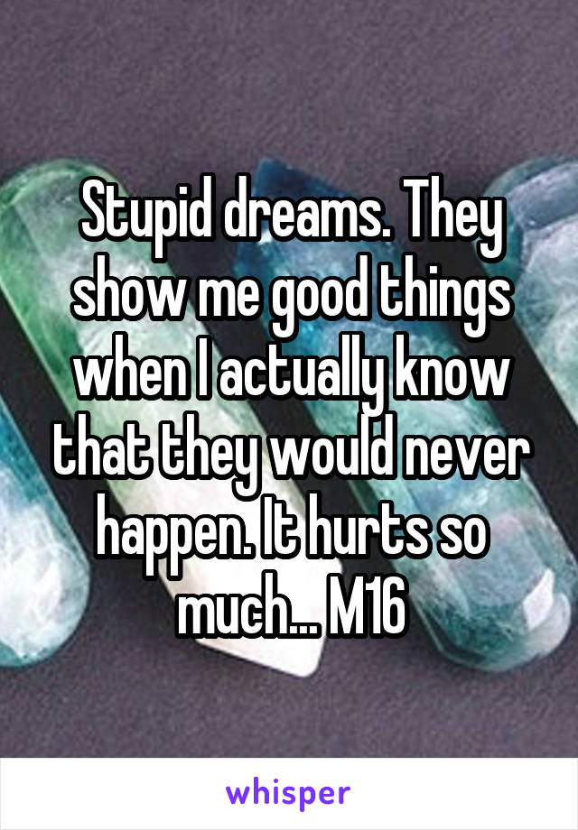 Stupid dreams. They show me good things when I actually know that they would never happen. It hurts so much... M16