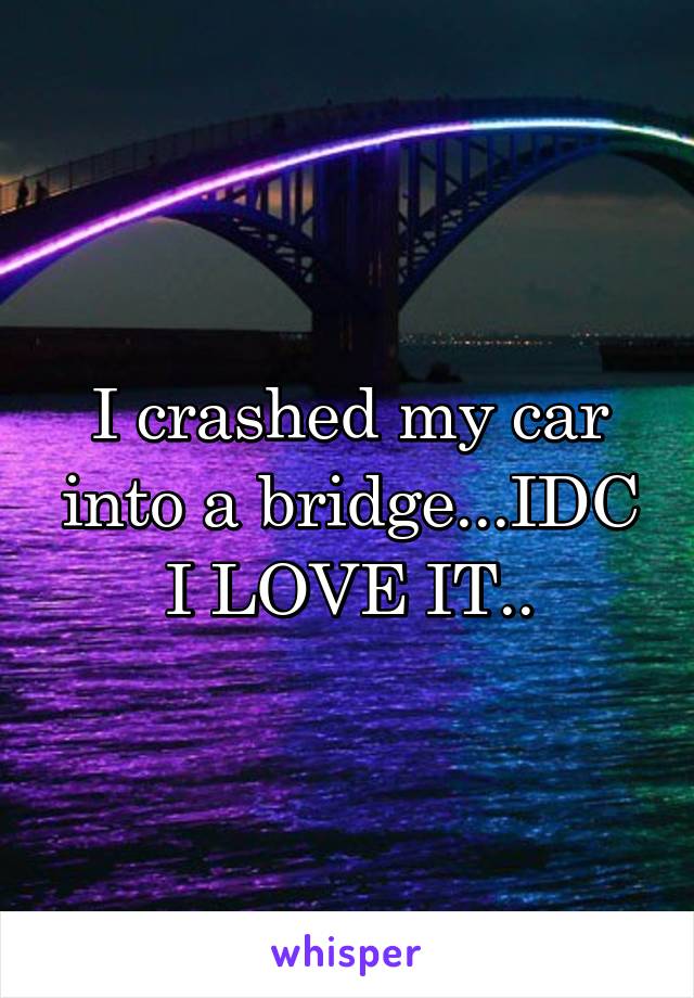 I crashed my car into a bridge...IDC I LOVE IT..