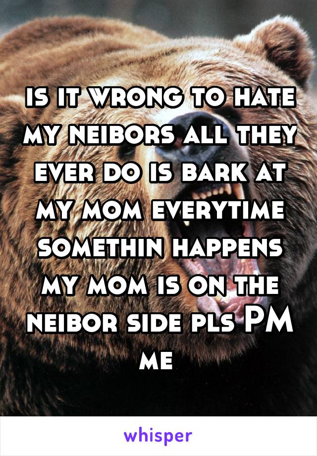 is it wrong to hate my neibors all they ever do is bark at my mom everytime somethin happens my mom is on the neibor side pls PM me 