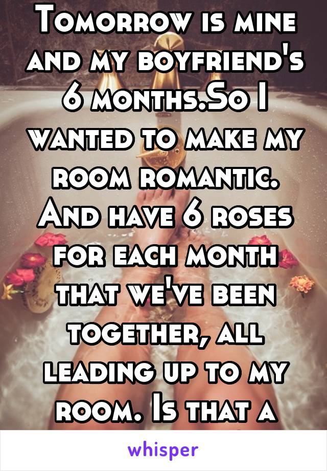 Tomorrow is mine and my boyfriend's 6 months.So I wanted to make my room romantic. And have 6 roses for each month that we've been together, all leading up to my room. Is that a good idea?