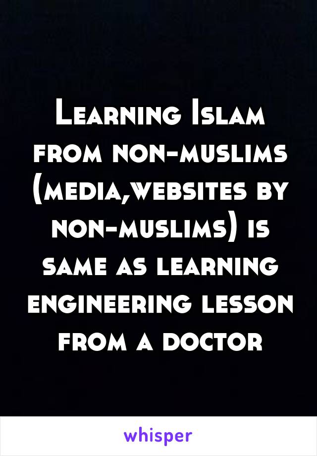 Learning Islam from non-muslims (media,websites by non-muslims) is same as learning engineering lesson from a doctor