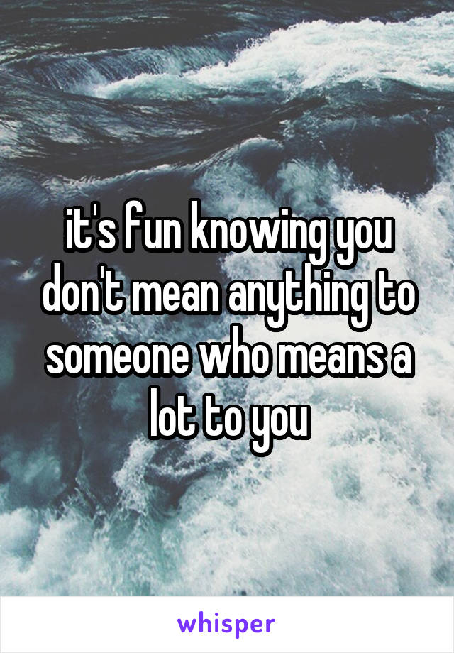 it's fun knowing you don't mean anything to someone who means a lot to you